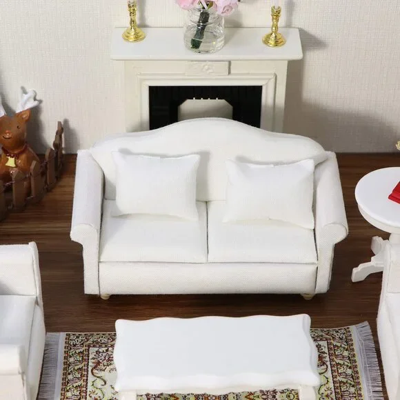 Dollhouse Couch Miniature Furniture Sofa With Pillows For Living Room Desktop D